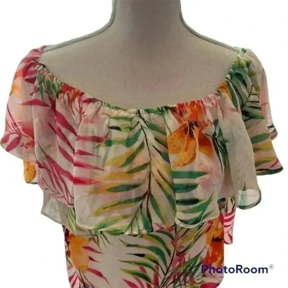 New NY & C 7th Avenue Design Womens Ruffled Floral Cold Shoulder Top siz… - Picture 5 of 12